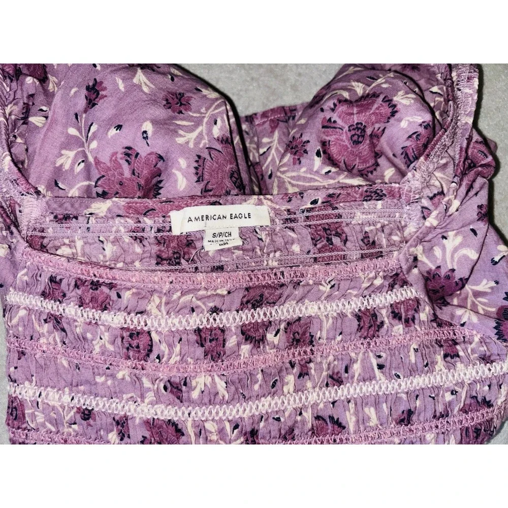 American Eagle Small Corset Smocked Baby Doll Y2K Top Milkmaid‎ Cottage Core - Picture 7 of 7